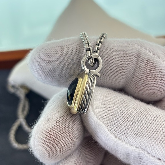 David Yurman 925 & 18k Gold 11mm Albion Pendant Necklace with Black Onyx 16" - Picture 6 of 11